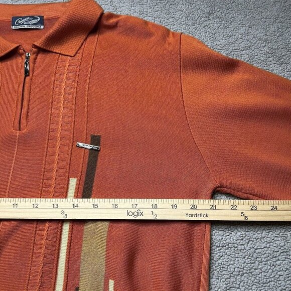 Crocodile Sweater Mens Medium Quarter Zip Polo Sweater Orange Retro Rockabilly - Picture 9 of 13